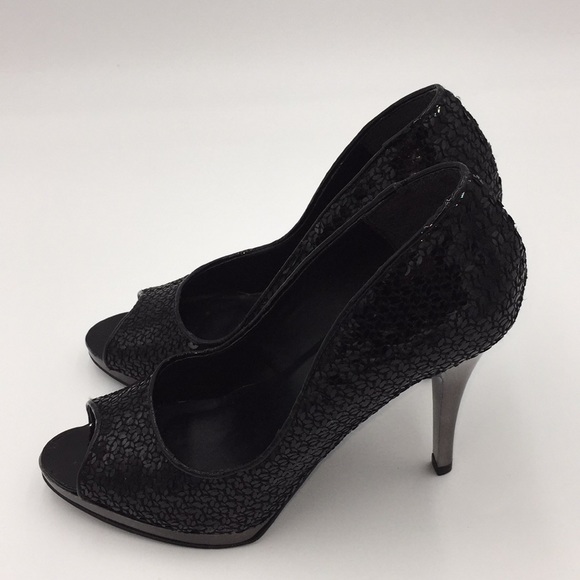 Aldo Ladies Black Sequin High Heels Pumps Open Toe Size 5.5 - Picture 3 of 11